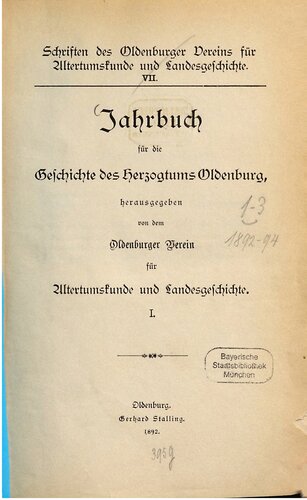 Jahrbuch für die Geschichte des Herzogtums Oldenburg