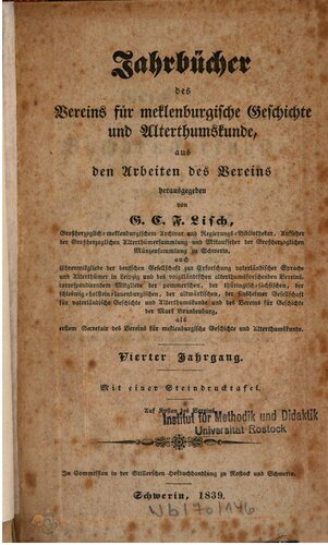 Jahrbücher des Vereins für mecklenburgische Geschichte und Altertumskunde