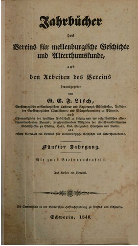 Jahrbücher des Vereins für mecklenburgische Geschichte und Altertumskunde
