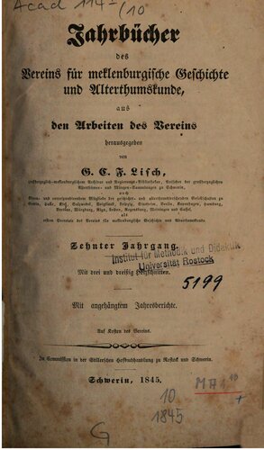 Jahrbücher des Vereins für mecklenburgische Geschichte und Altertumskunde