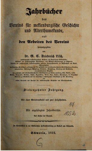 Jahrbücher des Vereins für mecklenburgische Geschichte und Altertumskunde