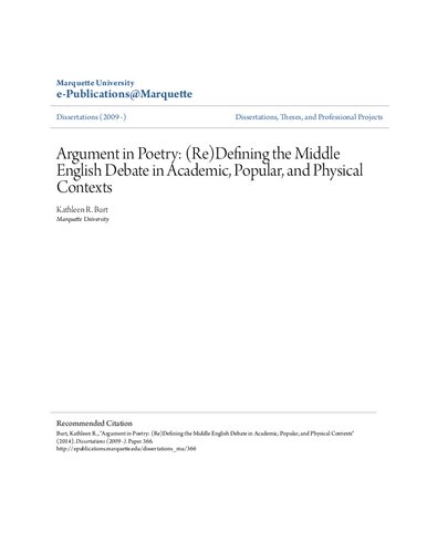 Argument in Poetry: (Re)Defining the Middle English Debate in Academic, Popular, and Physical Contexts