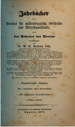 Jahrbücher des Vereins für mecklenburgische Geschichte und Altertumskunde