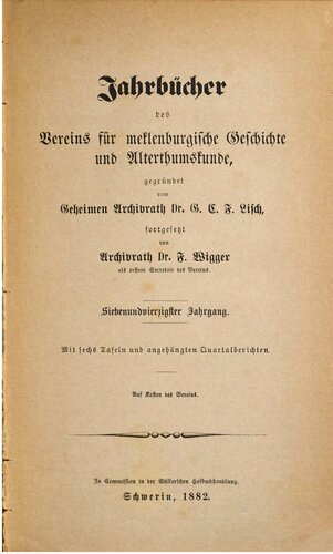 Jahrbücher des Vereins für mecklenburgische Geschichte und Altertumskunde