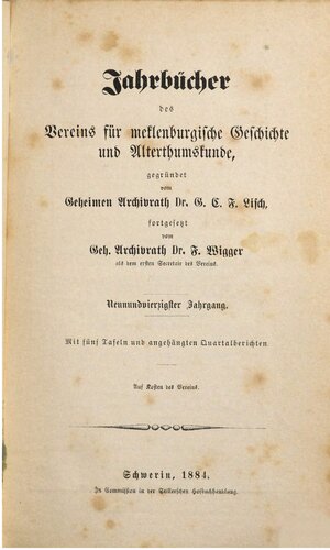 Jahrbücher des Vereins für mecklenburgische Geschichte und Altertumskunde