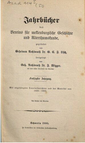 Jahrbücher des Vereins für mecklenburgische Geschichte und Altertumskunde