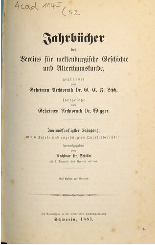 Jahrbücher des Vereins für mecklenburgische Geschichte und Altertumskunde