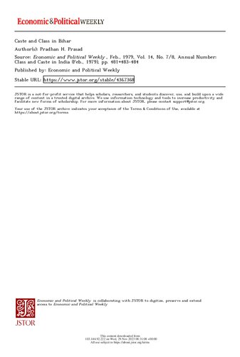 Caste and Class in Bihar