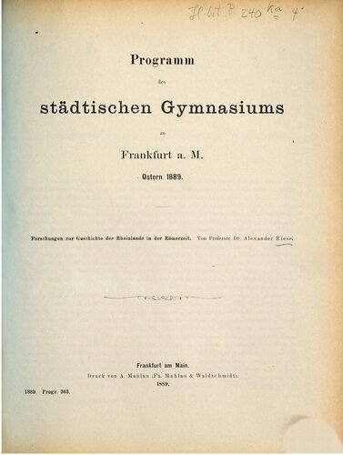 Forschungen zur Geschichte der Rheinlande zur Römerzeit