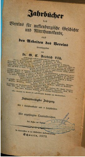 Jahrbücher des Vereins für mecklenburgische Geschichte und Altertumskunde