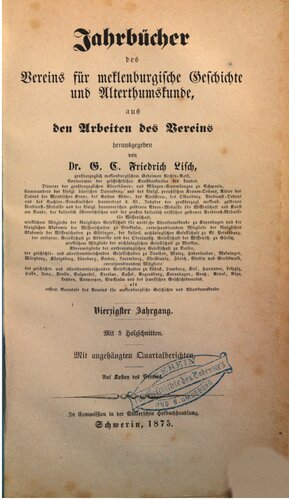 Jahrbücher des Vereins für mecklenburgische Geschichte und Altertumskunde