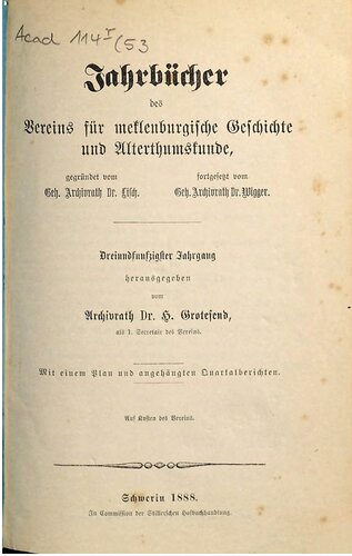 Jahrbücher des Vereins für mecklenburgische Geschichte und Altertumskunde