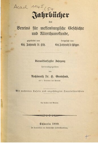 Jahrbücher des Vereins für mecklenburgische Geschichte und Altertumskunde