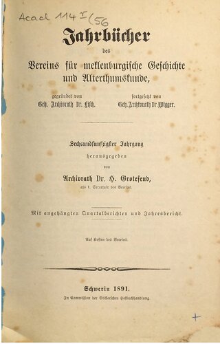 Jahrbücher des Vereins für mecklenburgische Geschichte und Altertumskunde