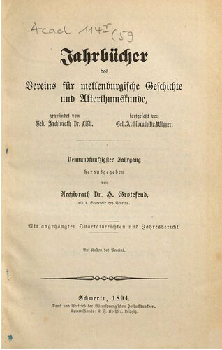 Jahrbücher des Vereins für mecklenburgische Geschichte und Altertumskunde