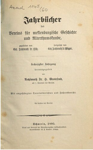 Jahrbücher des Vereins für mecklenburgische Geschichte und Altertumskunde