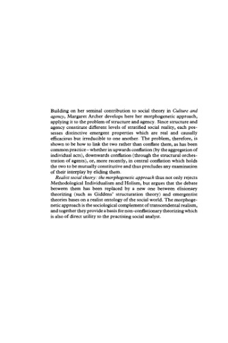 Realist Social Theory: The Morphogenetic Approach