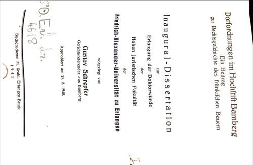 Dorfordnungen im Hochstift Bamberg. Ein Beitrag zur Rechtsgeschichte des fränkischen Bauern