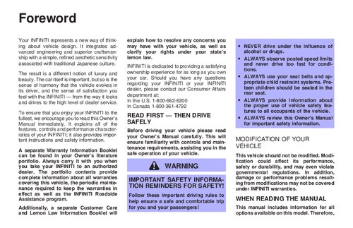 2004 Infiniti FX45/35 User Manual