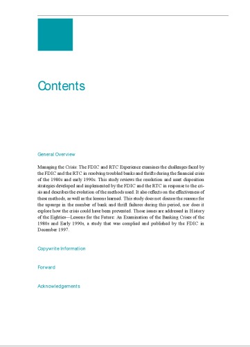 Managing the crisis : the FDIC and RTC experience 1980-1994