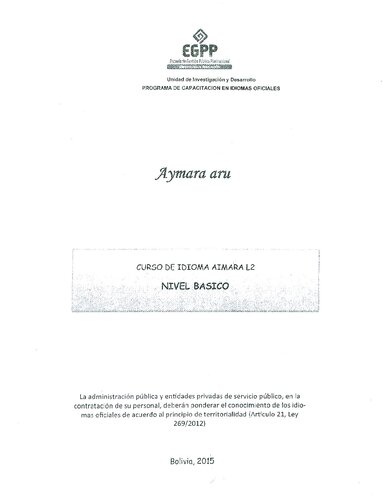 Aymara aru. Curso de idioma aimara L2 nivel básico