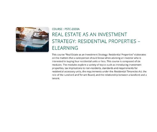 Post-Registration Course 3 - Real Estate as an Investment Strategy - Residential Properties