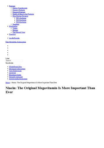 Niacin Vitamin B3: The Original Megavitamin Is More Important Than Ever