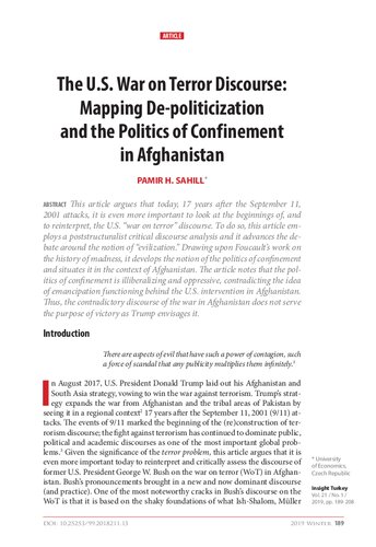 The U.S. War on Terror Discourse: Mapping De-politicization and the Politics of Confinement in Afghanistan