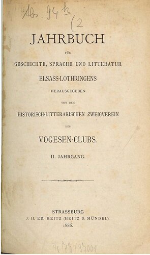 Jahrbuch für Geschichte, Sprache und Literatur Elsass-Lothringens