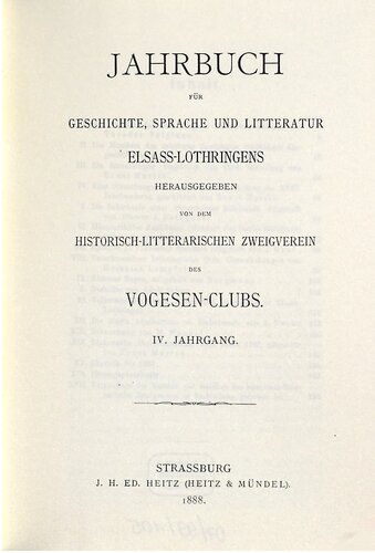 Jahrbuch für Geschichte, Sprache und Literatur Elsass-Lothringens