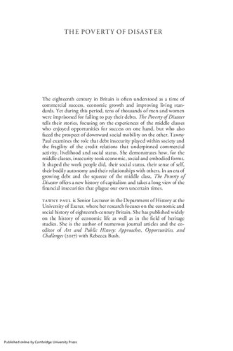 The Poverty of Disaster: Debt and Insecurity in Eighteenth-Century Britain (Cambridge Studies in Early Modern British History)