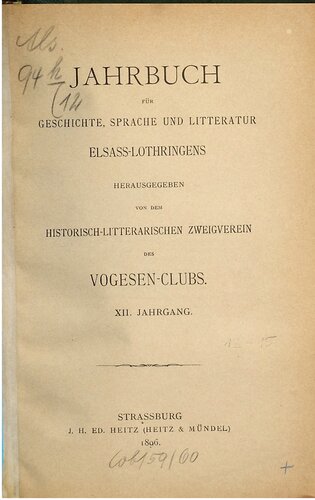 Jahrbuch für Geschichte, Sprache und Literatur Elsass-Lothringens