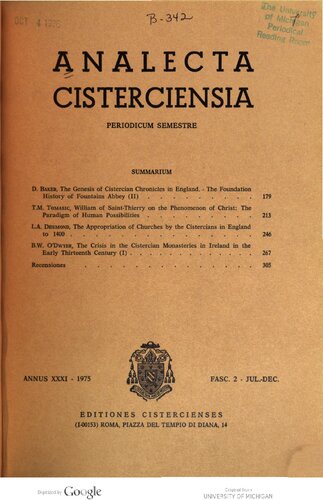 The Genesis of Cistercian Chronicles in England: The Foundation History of Fountains Abbey