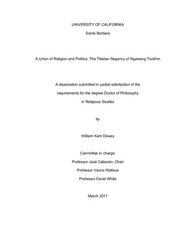 A Union of Religion and Politics: The Tibetan Regency of Ngawang Tsültrim (dissertation)