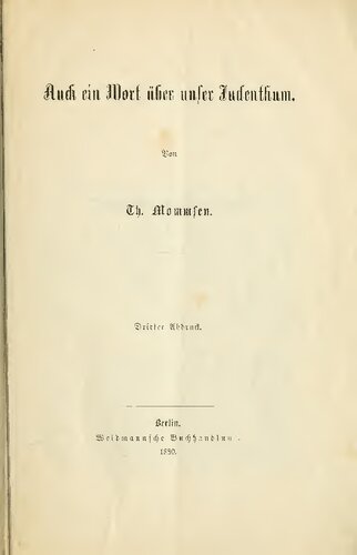Auch ein Wort über unser Judenthum