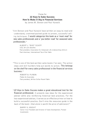 22 Keys to Sales Success: How to Make It Big in Financial Services