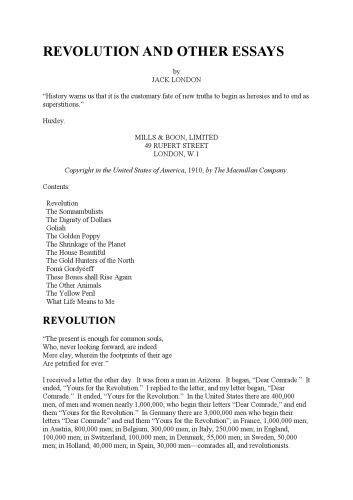 Revolution, and Other Essays  1910