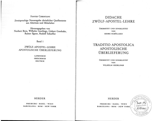 Didache. Zwolf-Apostel-Lehre; Traditio Apostolica. Apostolische Uberlieferung (Lateinisch-Griechisch-Deutsch)