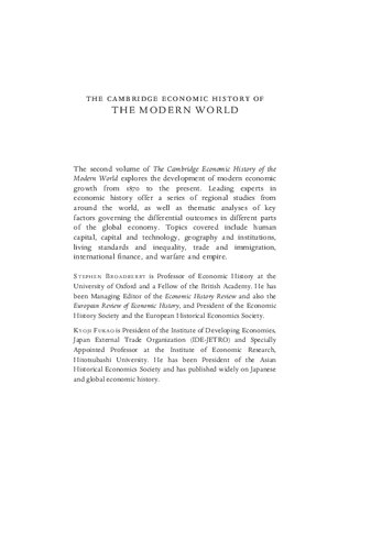 The Cambridge economic history of the modern world Volume 2 1870 to the present / edited by Stephen Broadberry (University of Oxford), Kyoji Fukao (Hitotsubashi University, Tokyo).