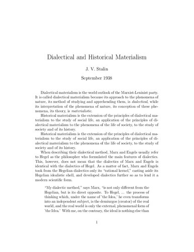 Dialectical and Historical Materialism