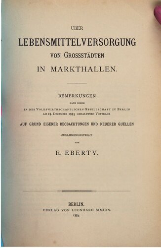 Über Lebensmittelversorgung von Großstädten in Markthallen