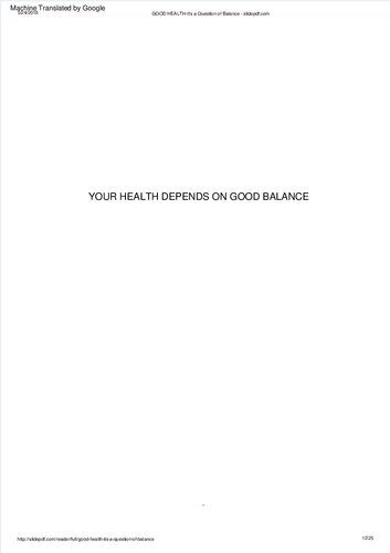 Your Health ; It's A Question of Balance
