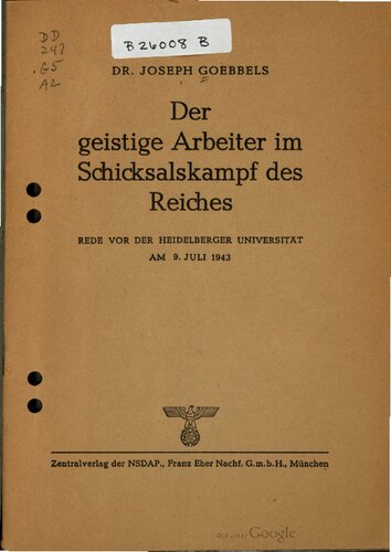 Der geistige Arbeiter im Schicksalskampf des Reiches