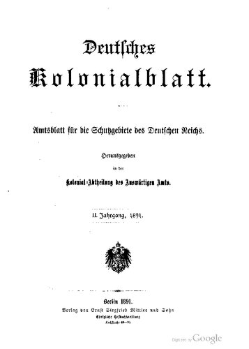 Deutsches Kolonialblatt. Amtsblatt für die Schutzgebiete des Deutschen Reichs