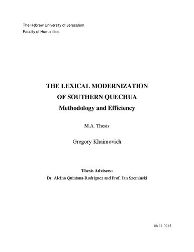 The lexical modernization of Southern Quechua : methodology and efficiency