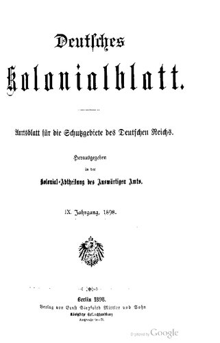 Deutsches Kolonialblatt. Amtsblatt für die Schutzgebiete des Deutschen Reichs