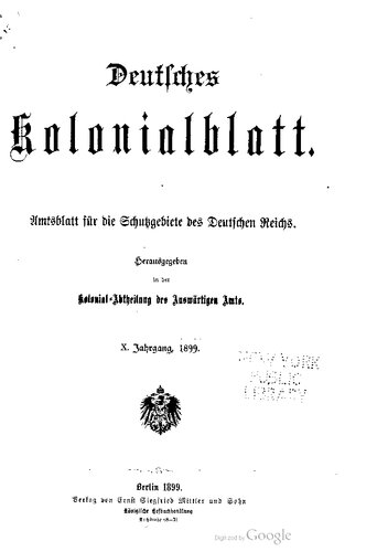 Deutsches Kolonialblatt. Amtsblatt für die Schutzgebiete des Deutschen Reichs