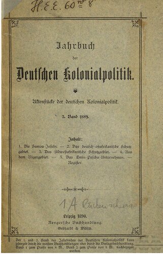Jahrbuch der deutschen Kolonialpolitik. Aktenstücke der deutschen Kolonialpolitik