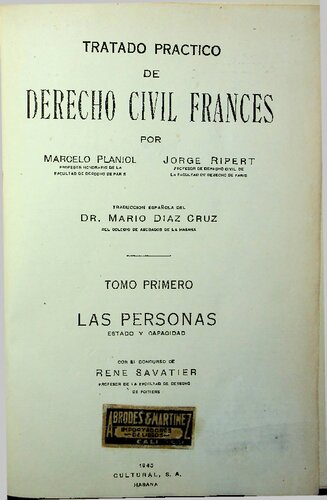 Tratado práctico de derecho civil francés (Tomo I - Las Personas)