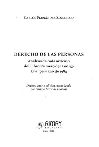 DERECHO DE LAS PERSONAS. Actualizado por Enrique Varsi